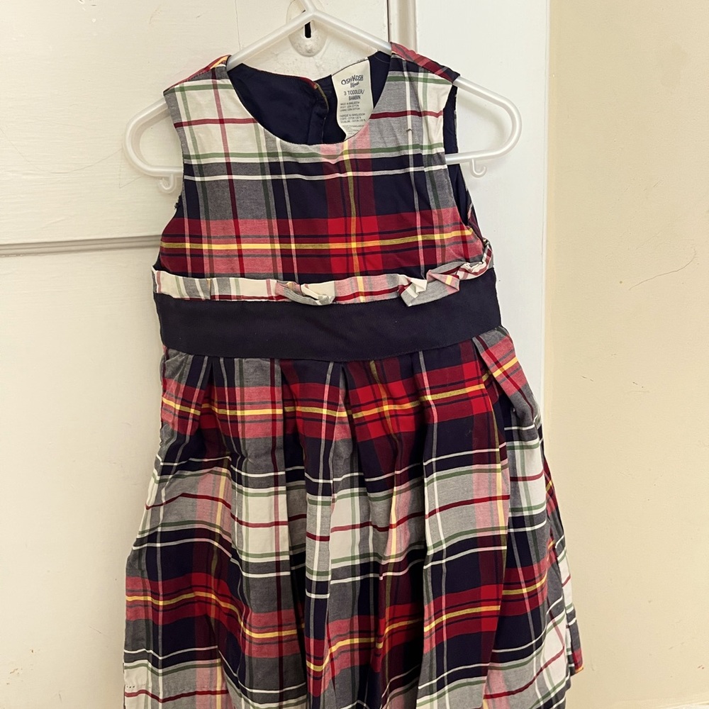 Gently used OshKosh B’gosh plaid Toddler dress, Blue, red, cream, green & yellow